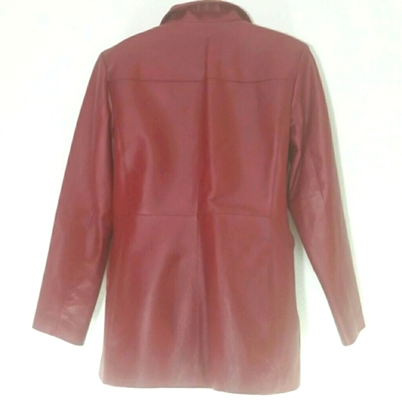 Worthington Genuine Leather Jacket Coat M Red Zip Front Pockets Lined Midi - Picture 3 of 3